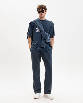 Off-White Синя футболка з брендовим принтом 44MAA120S26J00G