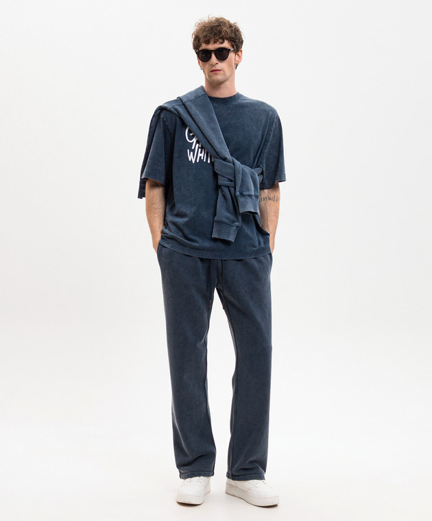 Off-White Синя футболка з брендовим принтом 44MAA120S26J00G зображення 2