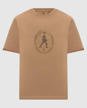 Brunello Cucinelli Коричневая футболка с принтом M0B138519