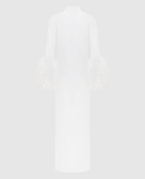 16Arlington Белое платье миди Arios с перьями страуса G113SS2602