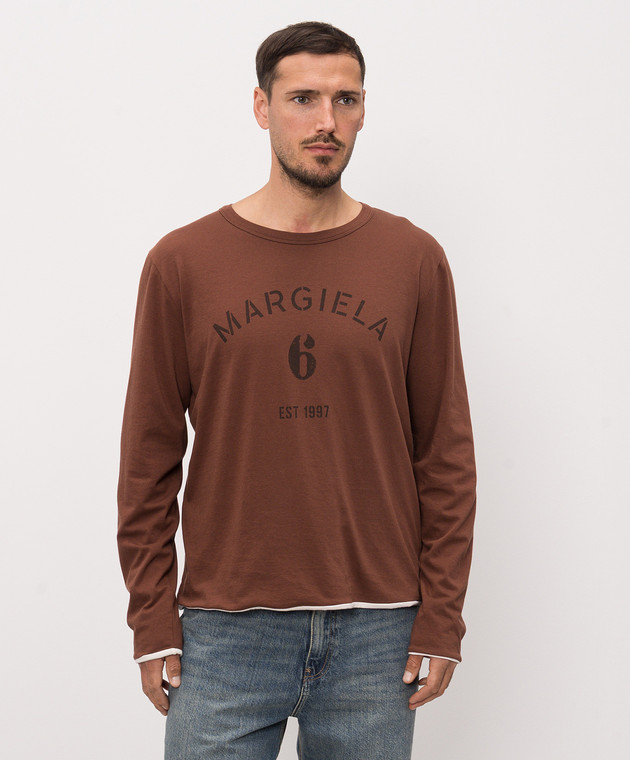 Maison Margiela MM6 Коричневий лонгслів з принтом логотипа SH0NH0024M20048 зображення 3
