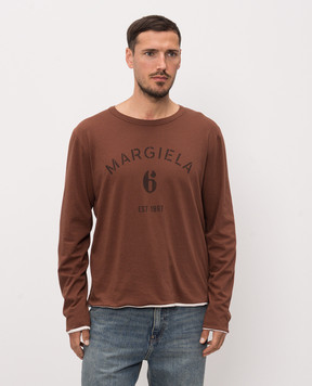 Maison Margiela MM6 Коричневий лонгслів з принтом логотипа SH0NH0024M20048
