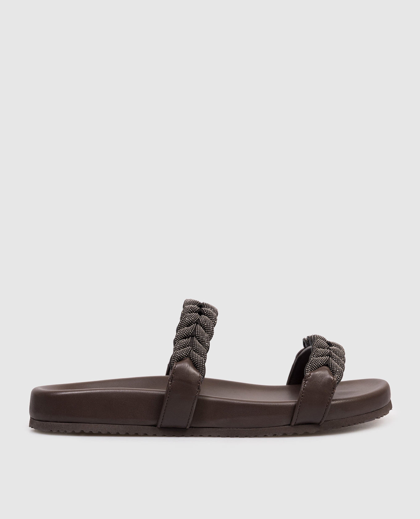 

Коричневые кожаные шлепанцы с цепочкой мониль, Коричневый, Шлепанцы