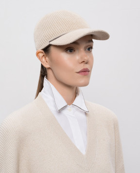 Brunello Cucinelli Бежевая кепка с кашемиром MCAP9A025