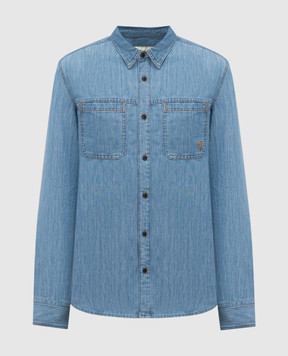 Trussardi Синя сорочка з льоном з вишивкою 54028100025NMS116D96