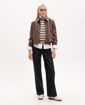 Brunello Cucinelli Бежевый гольф из шерсти, кашемира и шелка в полоску M16221903P