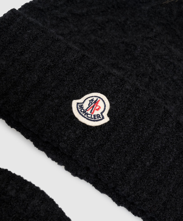 Moncler ENFANT Детский черный комплект из шапки и бафа L29543G00008N1218 изображение 3