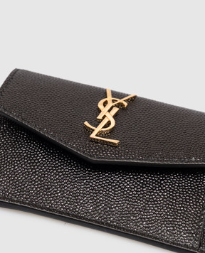 Saint Laurent Черный кожаный картхолдер с монограммой логотипа 5823051GF0J