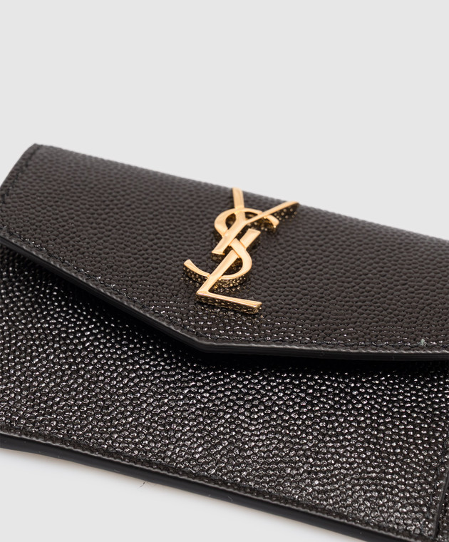 Saint Laurent Черный кожаный картхолдер с монограммой логотипа 5823051GF0J изображение 3