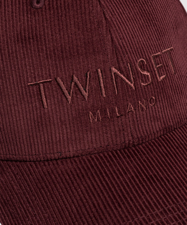 Twinset Бордовая вельветовая кепка с вышивкой логотипа 262TA4120 изображение 4