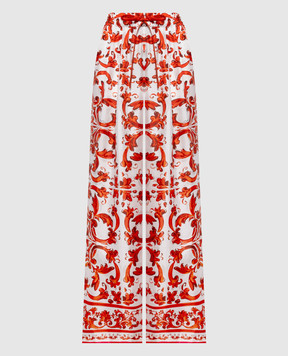 Dolce&Gabbana Белые брюки из шелка в брендовый принт FTDBNTGDDRE