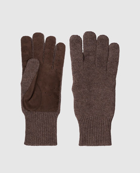 Brunello Cucinelli Коричневые перчатки из кашемира и замши M2292118