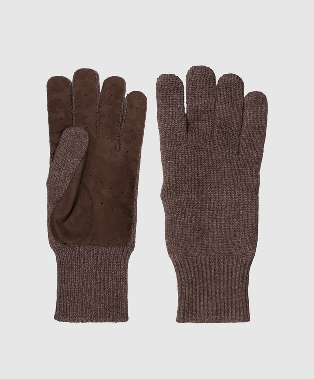 Brunello Cucinelli Коричневые перчатки из кашемира и замши M2292118