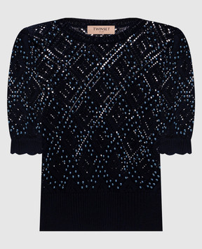 Twinset Синій ажурний джемпер з намистинами 261TP3201