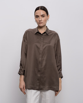 Peserico Коричнева блуза з ланцюжком моніль A0640106638