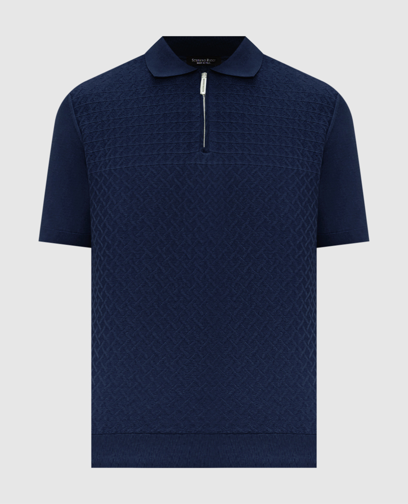 Синее поло в тканый узор