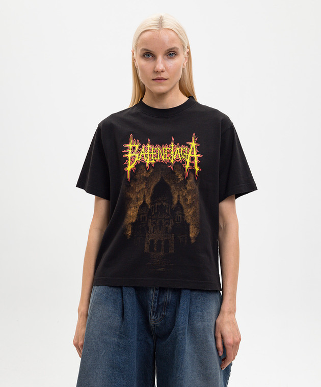 Balenciaga Чорна футболка Sacré Cœur прямого крою 850990TUVE4 зображення 3