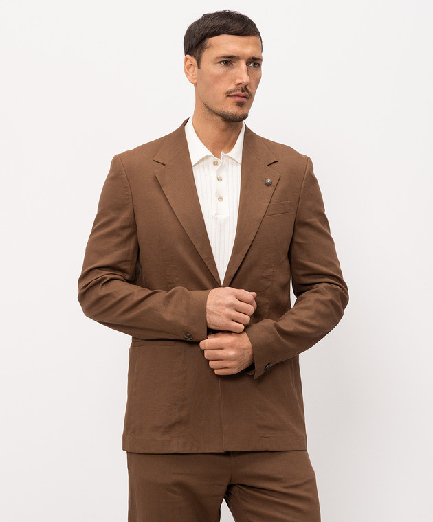 Officina 36 Коричневий піджак з льоном 0157800569 зображення 3