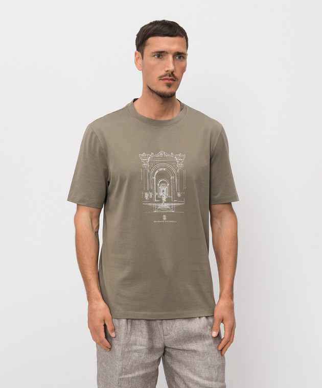 Brunello Cucinelli Футболка цвета хаки с принтом M0B138521P изображение 3