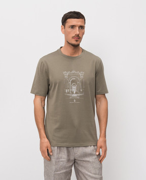 Brunello Cucinelli Футболка кольору хакі з принтом M0B138521P