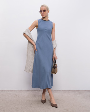 Brunello Cucinelli Блакитна сукня міді з льоном MH126AFR61