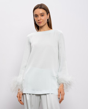 Twinset Зеленая блуза с перьями страуса 261TP2424