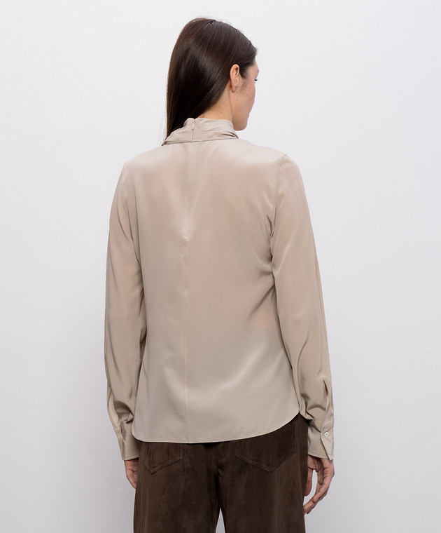 Brunello Cucinelli Бежева блуза із шовку з ефектом накладання шарів MP993B1U14 зображення 4