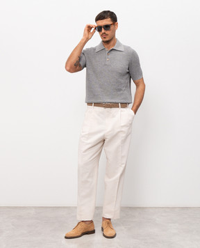 Brunello Cucinelli Сіре в'язане поло з льоном M2L707715