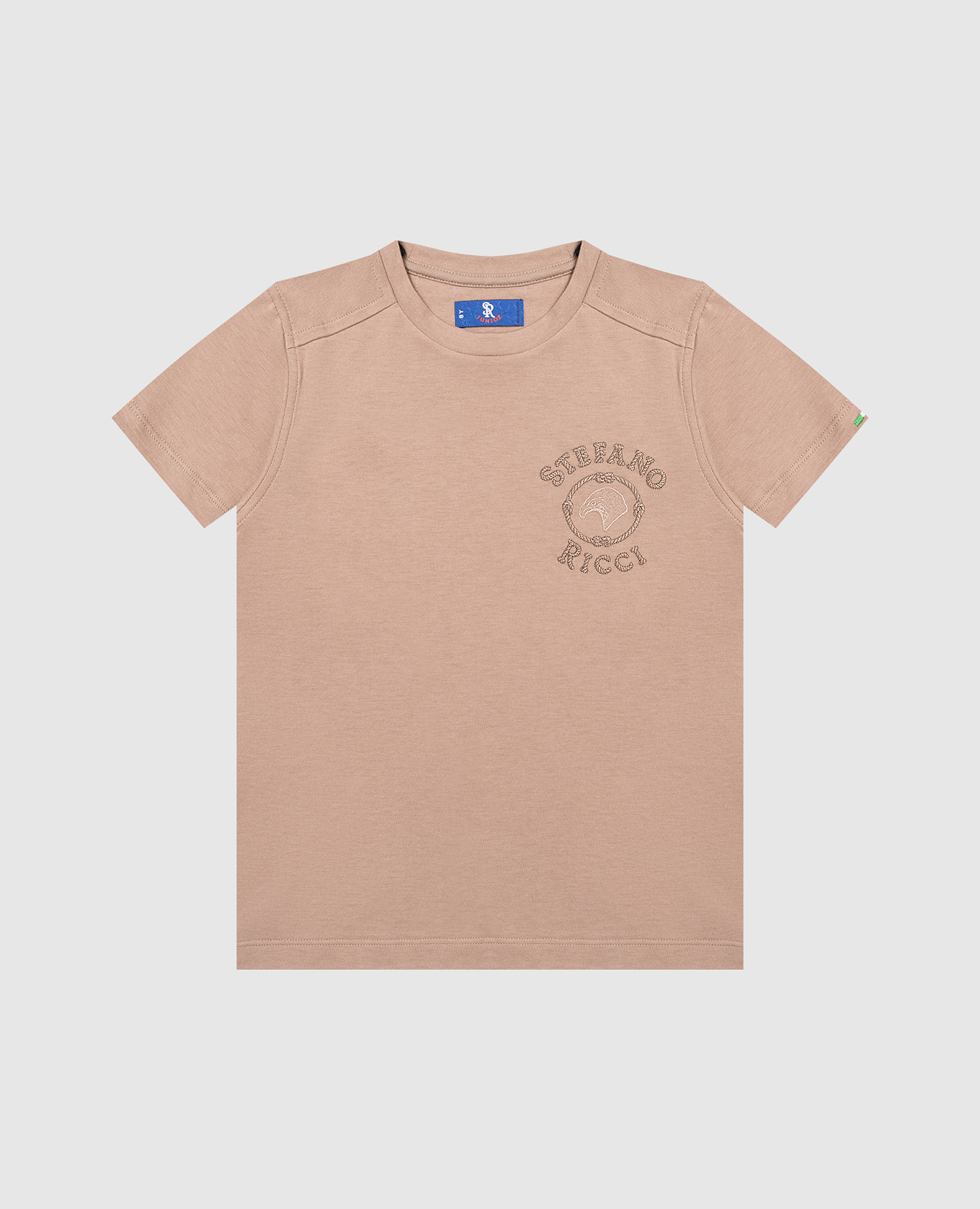 Детская коричневая футболка с вышивкой логотипа