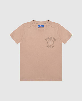 Stefano Ricci Детская коричневая футболка с вышивкой логотипа YNH6101510803