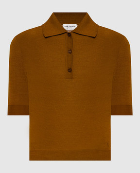 Saint Laurent Коричневе поло з вовни, кашеміру та шовку 801518YAPK2