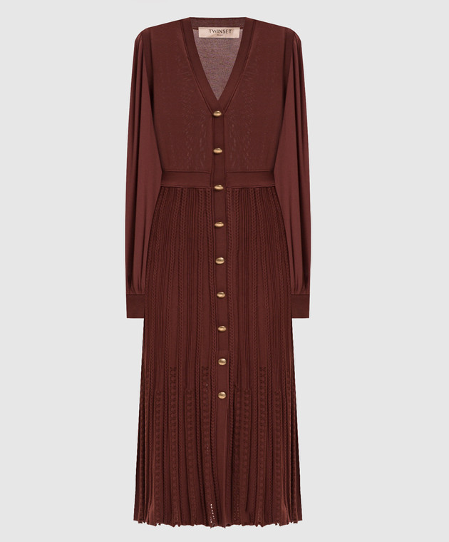 Twinset Коричневое платье с фактурным узором 262TP3082