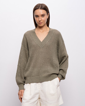 Brunello Cucinelli Пуловер цвета хаки с люрексом MST258302