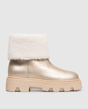 Moncler Золотисті шкіряні черевики Aurea Mid на хутрі K209B4F00070M7549