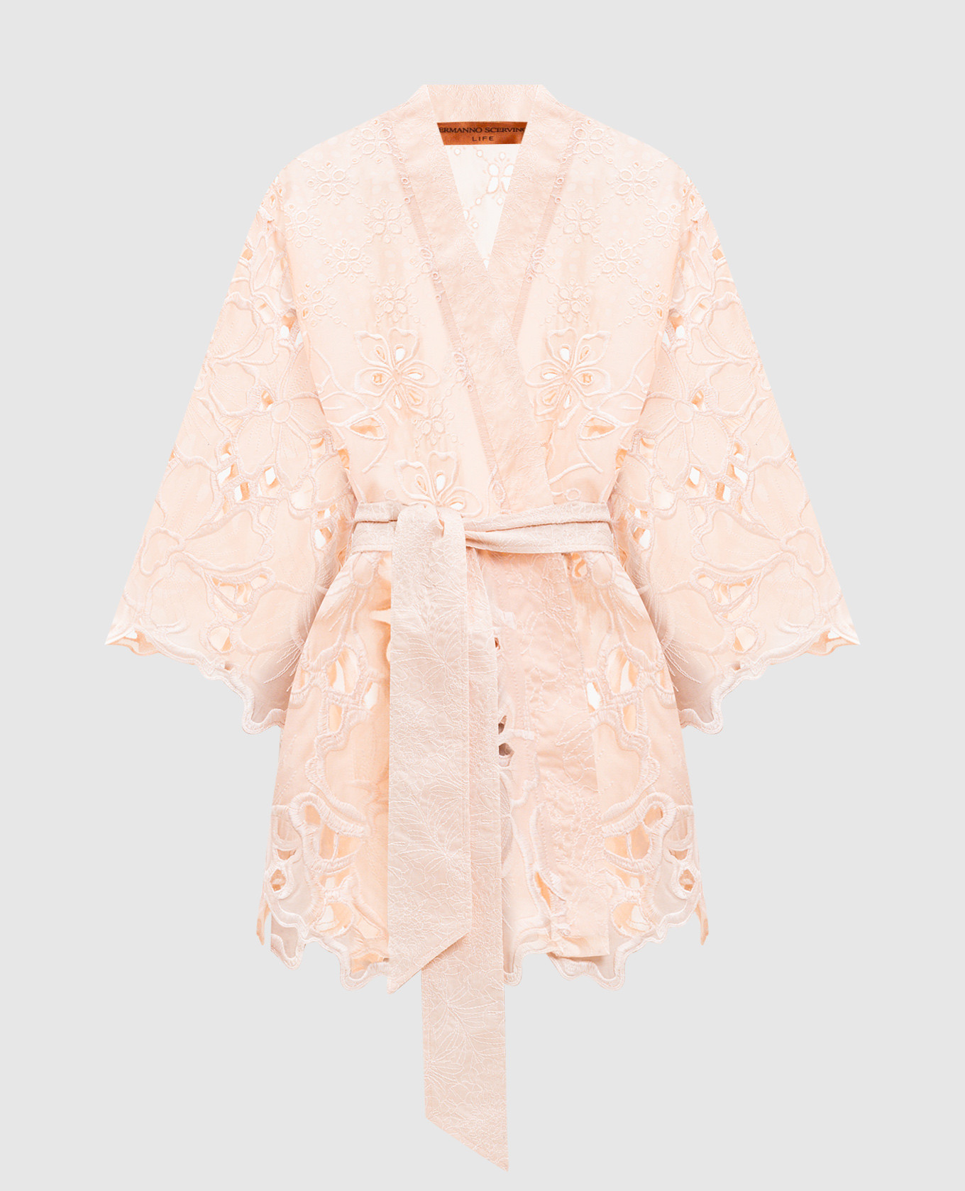 Розовое ажурное кимоно с вышивкой