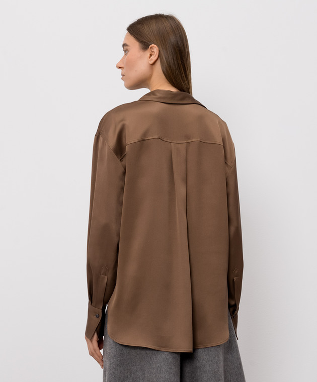 Brunello Cucinelli Коричнева блуза із шовку MP179B1D05 зображення 4