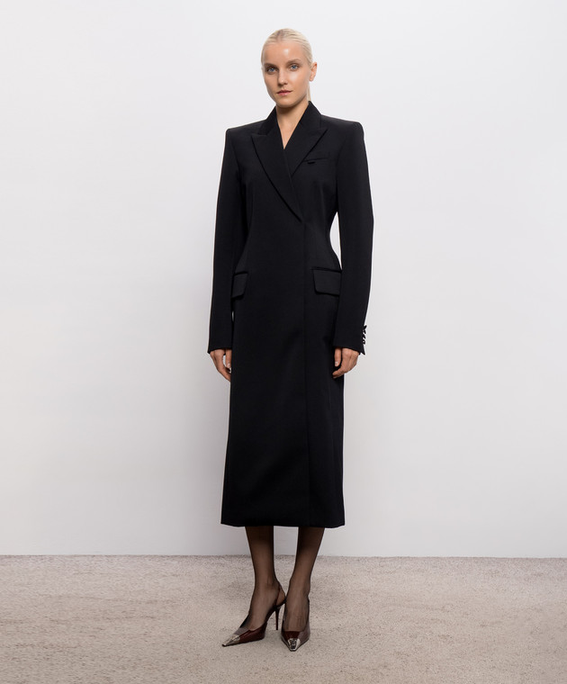 Thierry Mugler Черное двубортное пальто из шерсти COM1MA02051020 изображение 3