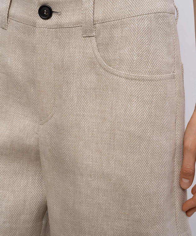 Brunello Cucinelli Бежеві шорти з льоном у візерунок MH528P9163 зображення 5