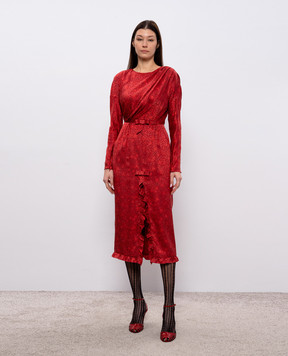 Alessandra Rich Червона сукня міді із шовку у візерунок FABX4325F4670