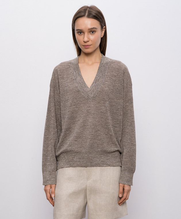 Brunello Cucinelli Коричневий пуловер з льоном M8Q257102 зображення 3