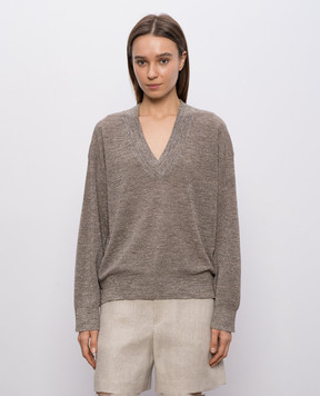 Brunello Cucinelli Коричневий пуловер з льоном M8Q257102