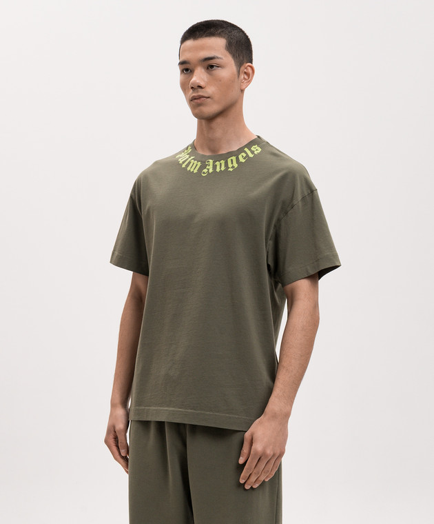 Palm Angels Футболка кольору хакі з принтом логотипа PMAA109S26JER008 зображення 3