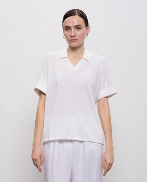 Peserico Білий топ з льоном з коміром поло S06430J002707