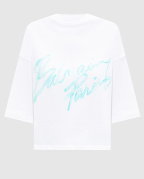 Balmain Біла укорочена футболка з логотипом GF1EE145BD41