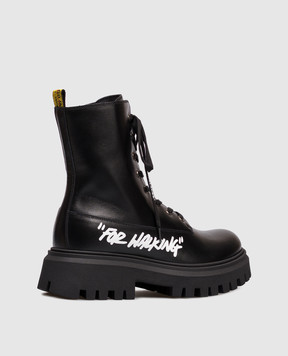 Off-White Дитячі чорні шкіряні черевики For Walking OBID002F25LEA001