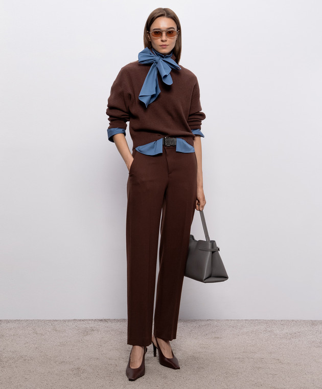 Brunello Cucinelli Коричневый свитер из шерсти, кашемира и шелка M16129313P изображение 2