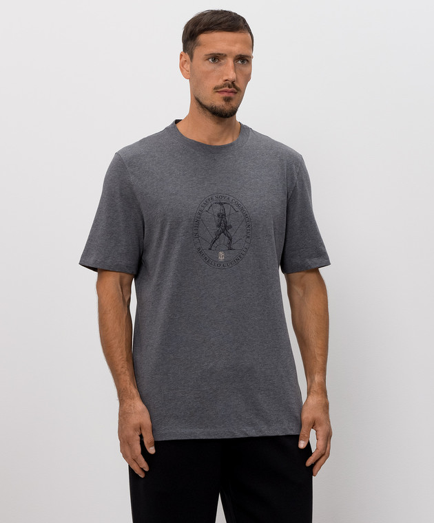 Brunello Cucinelli Серая футболка с брендовым принтом M0B138519 изображение 3