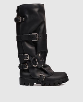 Dolce&Gabbana Чорні комбіновані чоботи з логотипом CU1288AX872