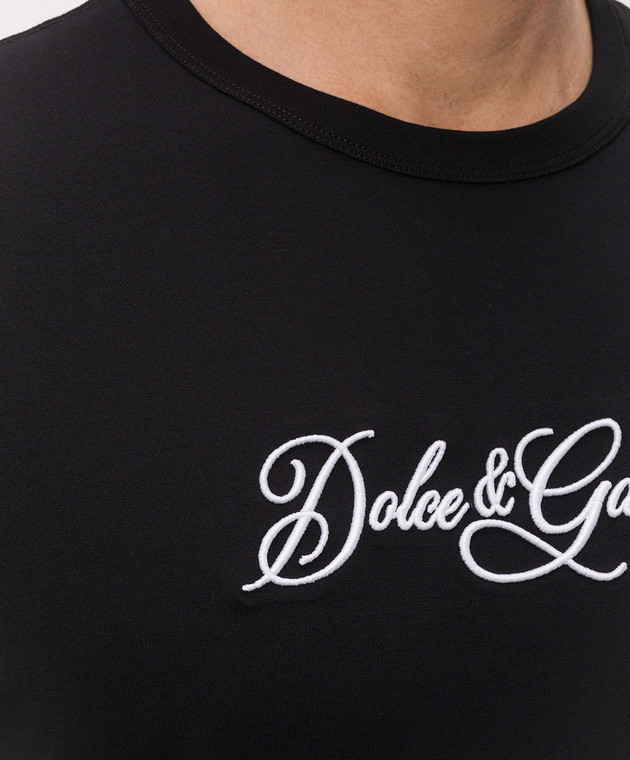 Dolce&Gabbana Черная футболка с контрастной вышивкой логотипа G8PT1ZG7P9K изображение 5