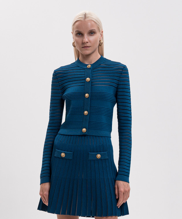 Balmain Синій укорочений кардиган HF1KL878KK10 зображення 3